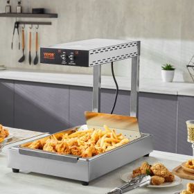 French Fry Food Warmer, 750W Commercial Food Heating Lamp, Electric Stainless Steel Warming Light Dump Station, Countertop 104-122°F Fries Food W (Option: Silver)