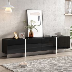 ON-TREND White & Black Contemporary Rectangle Design TV Stand, Unique Style TV Console Table For TVs Up To 80'', Modern TV Cabinet With High Glos (Option: Black)