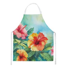 Hawaii Hawaiian Hibiscus in Watercolor Apron Cooking Kitchen Server Baking Crafts Gardening for Adult Women Men, Unisex, Large, Multicolor (Default: Default)