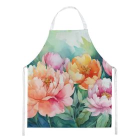 Indiana Peonies in Watercolor Apron Cooking Kitchen Server Baking Crafts Gardening for Adult Women Men, Unisex, Large, Multicolor (Default: Default)