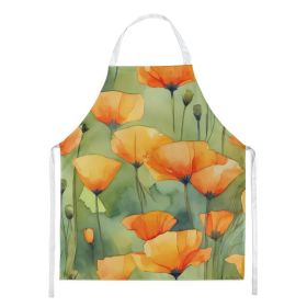 NEW California California Poppies in Watercolor Apron Cooking Kitchen Server Baking Crafts Gardening for Adult Women Men, Unisex, Large, Multicol (Default: Default)