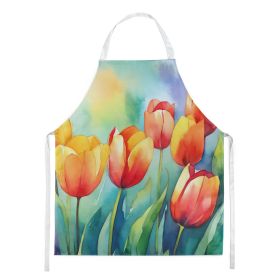 Tulips in Watercolor Apron Cooking Kitchen Server Baking Crafts Gardening for Adult Women Men, Unisex, Large, Multicolor (Default: Default)