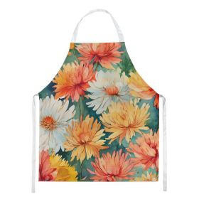 Chrysanthemums in Watercolor Apron Cooking Kitchen Server Baking Crafts Gardening for Adult Women Men, Unisex, Large, Multicolor (Default: Default)
