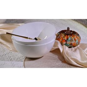 Lily Bone China Dinnerware Set, 2 Pieces, 8-inch White Large Deep Ceramic, Soup, Cereal, Oatmeal, Fruit, Rice Bowl, Plates, Dishes (Color: White)